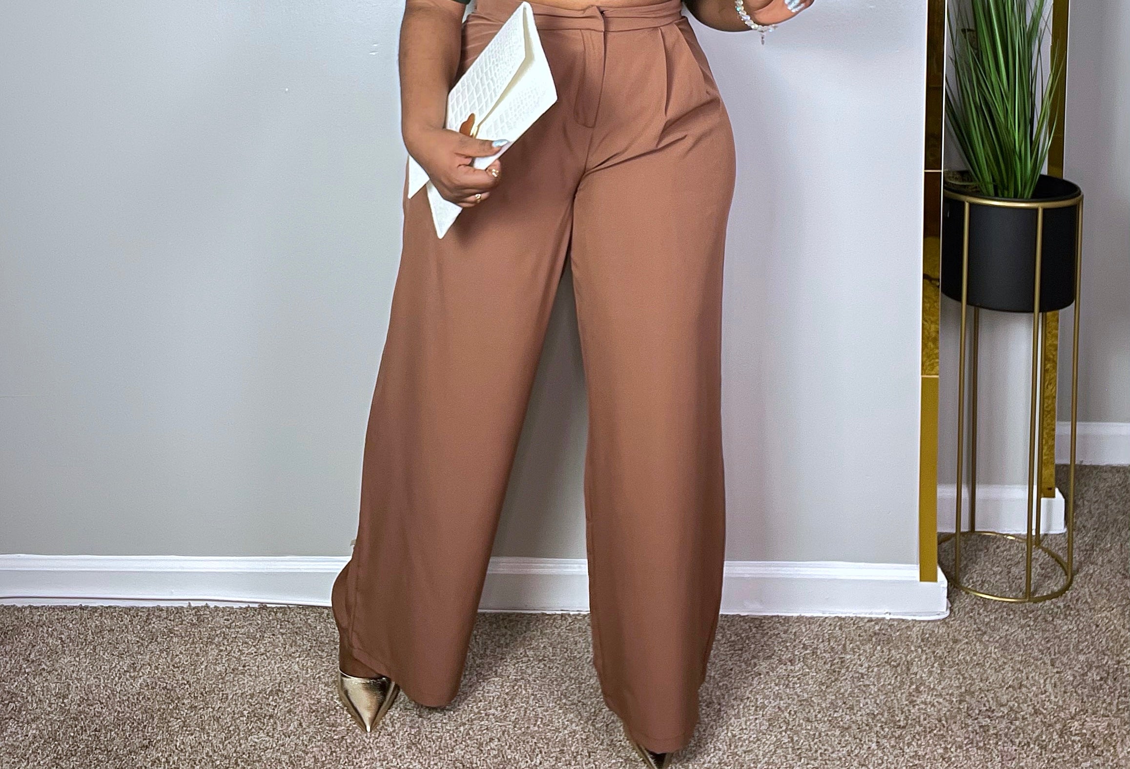 2 Different Hight Waist Pants Palazzo Brown Color