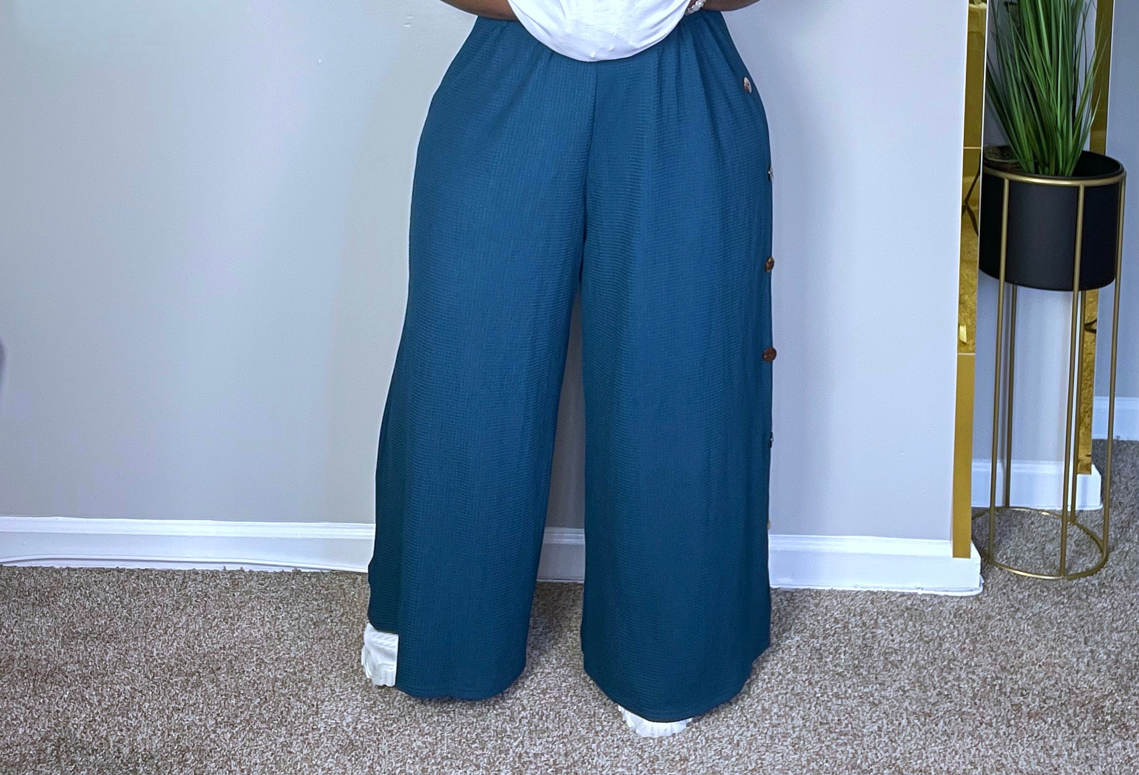 Hight Waist Pant Palazzo with Zipper Ocean Blue color